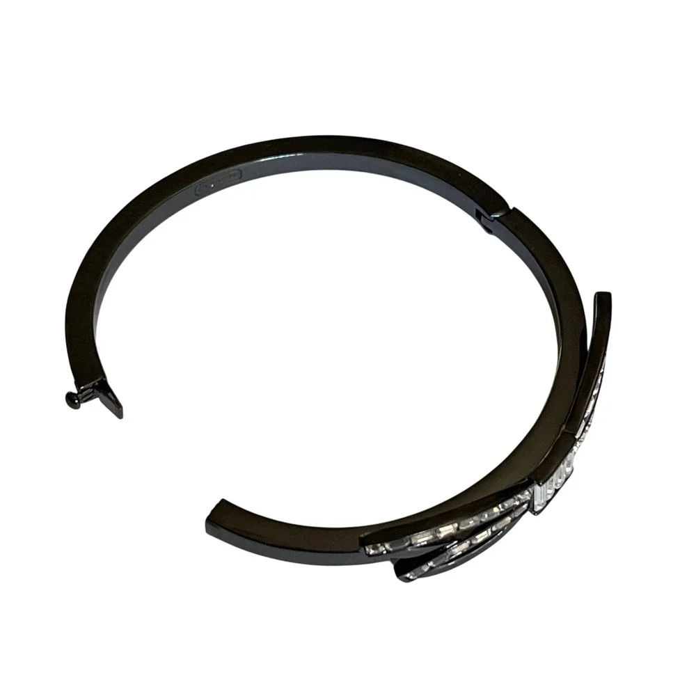 Coach‎ Bow Bangle Bracelet Womens OS Gunmetal Coquette Crystal Hinge Cuff
